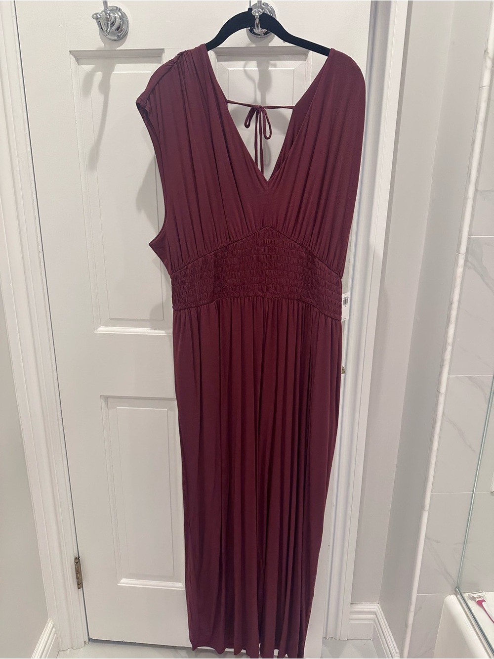NEW Sleeveless V-Neck Maxi Romper in Burgundy